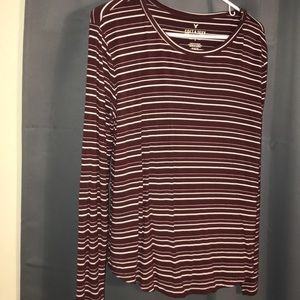 Maroon and white striped long sleeve t-shirt